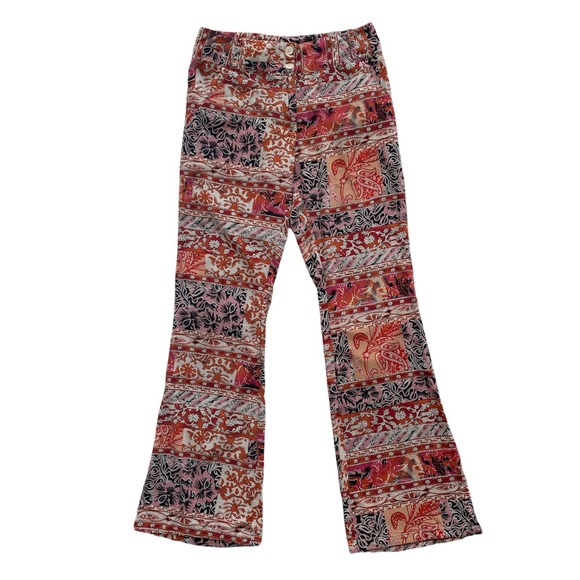 Fillity Boho Print Medium Waist Silk Flare Long Pants - Picture 1 of 9